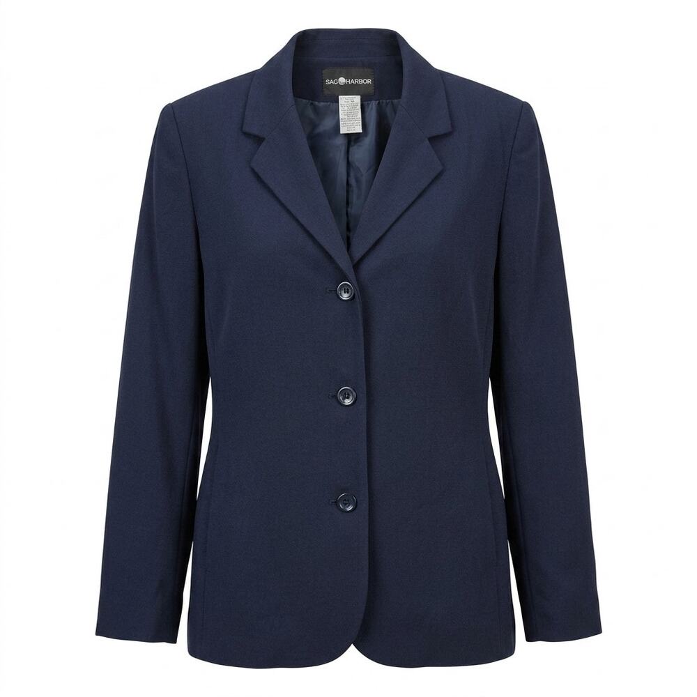 Sag Harbor Navy Blue 3-Button Lined Blazer Jacket Women Size 10